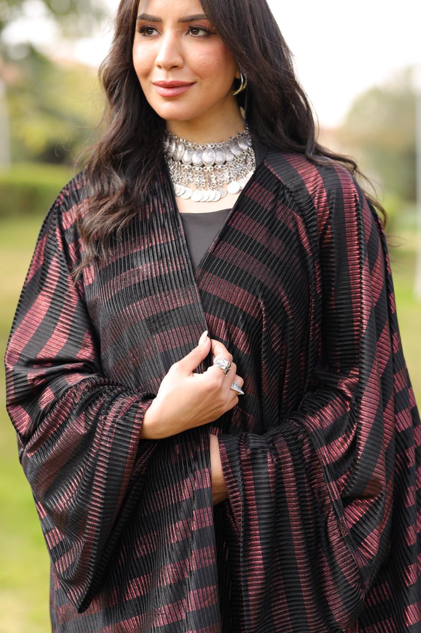 Midnight Ruby Stripes Velvet Qoftan
