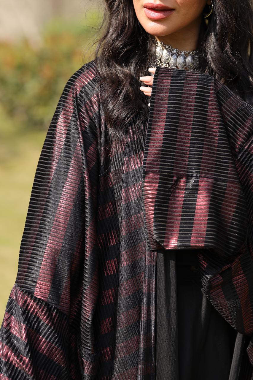 Midnight Ruby Stripes Velvet Qoftan