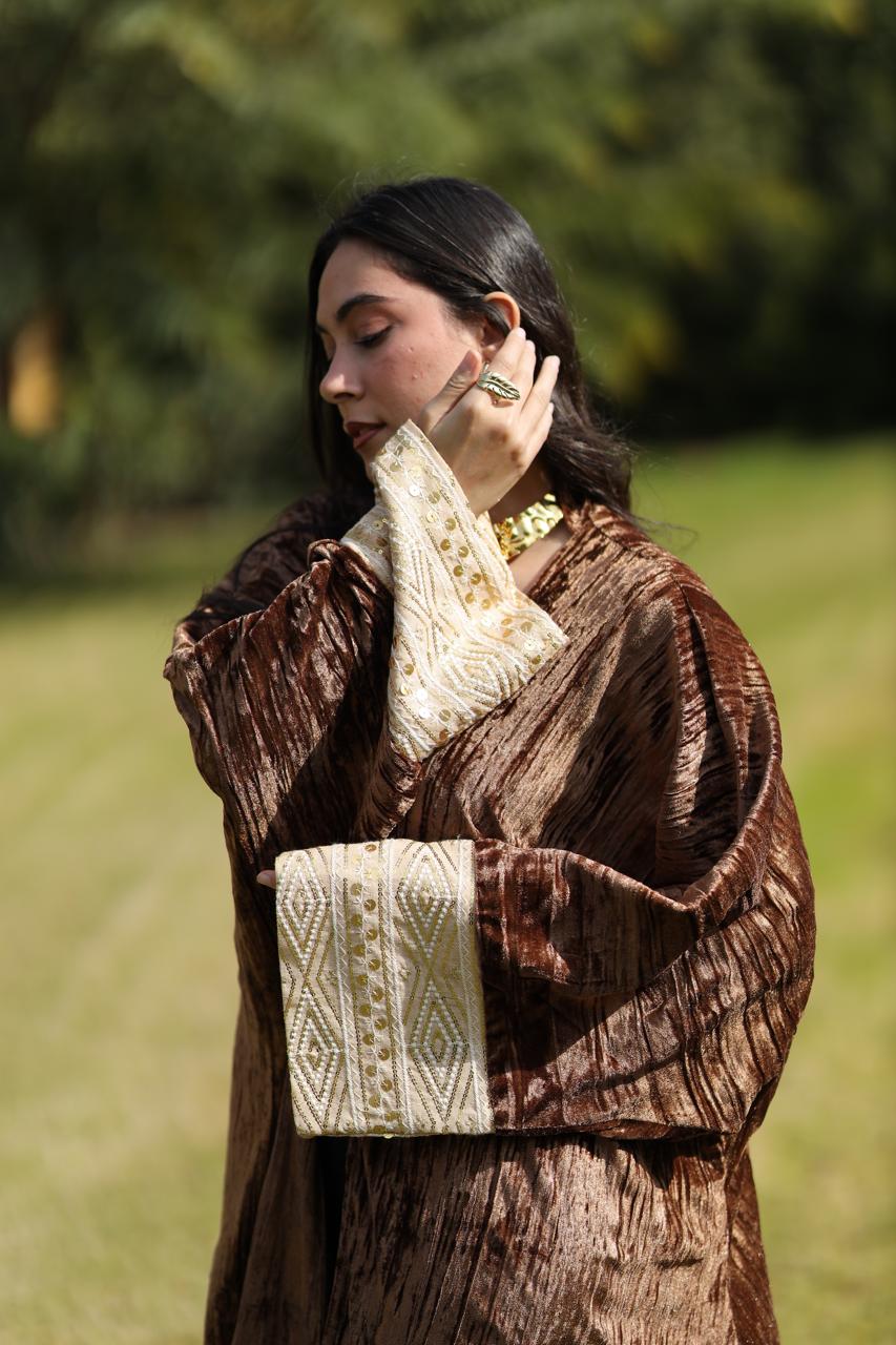 Bronze Velvet Qoftan with Gold Embroidered Cuffs