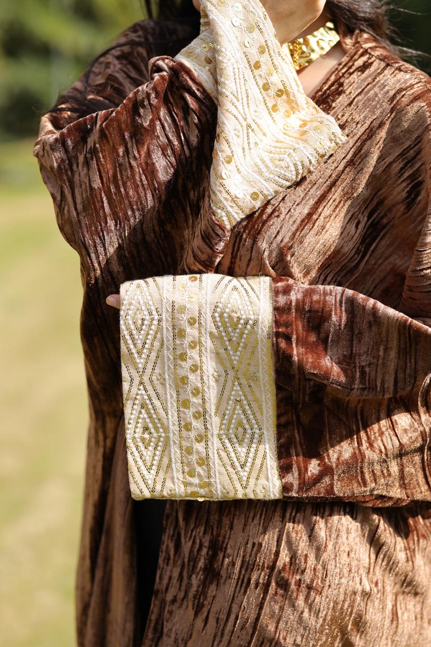 Bronze Velvet Qoftan with Gold Embroidered Cuffs