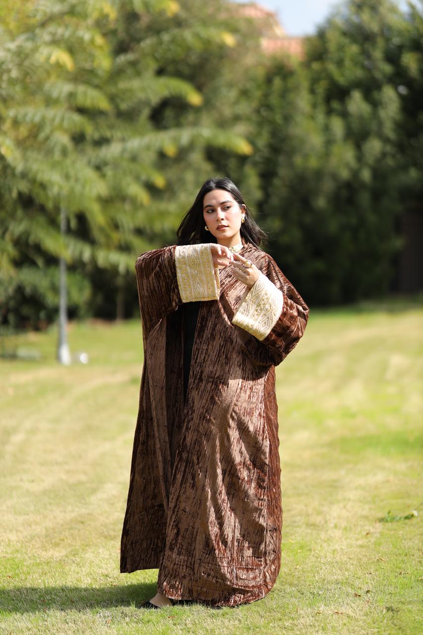Bronze Velvet Qoftan with Gold Embroidered Cuffs