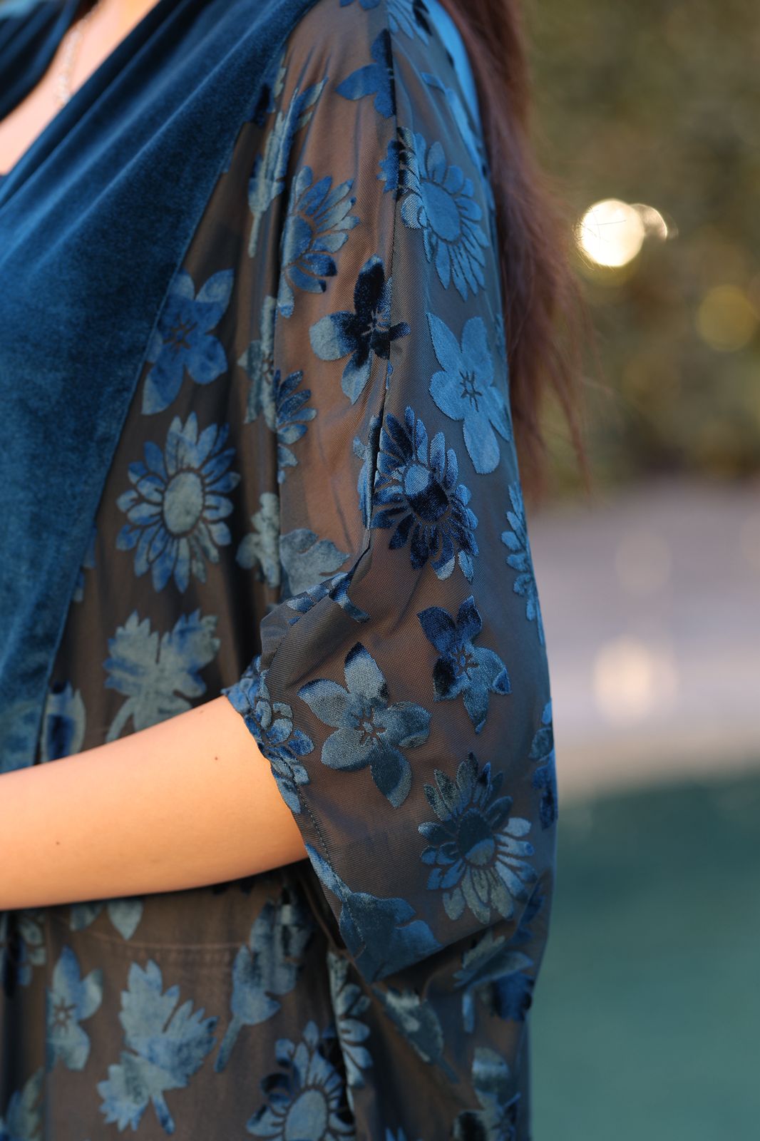 Teal Floral Velvet Qoftan