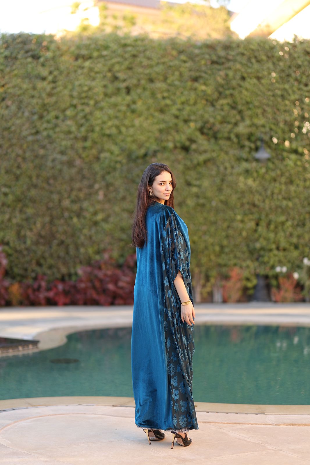 Teal Floral Velvet Qoftan