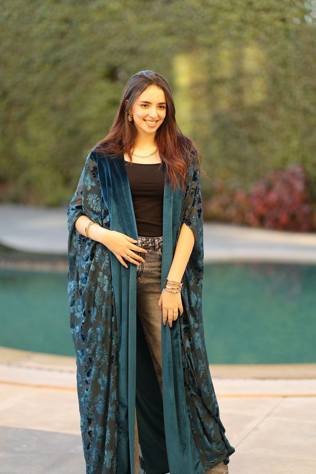 Teal Floral Velvet Qoftan