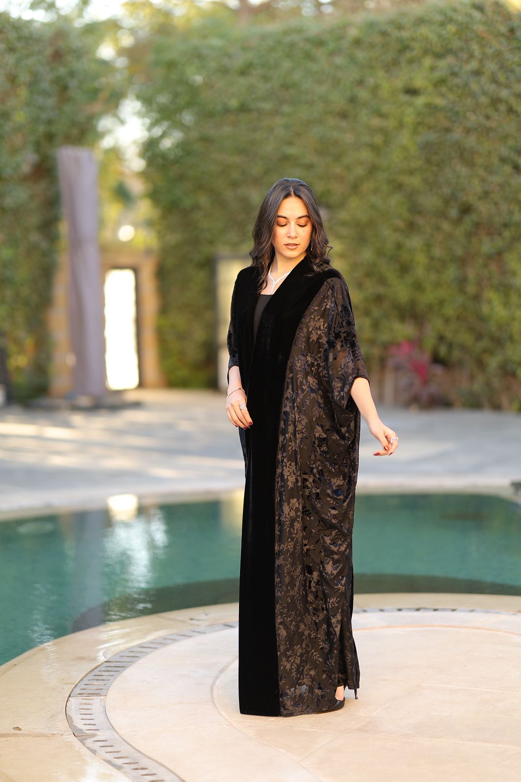 Black Floral Velvet Qoftan