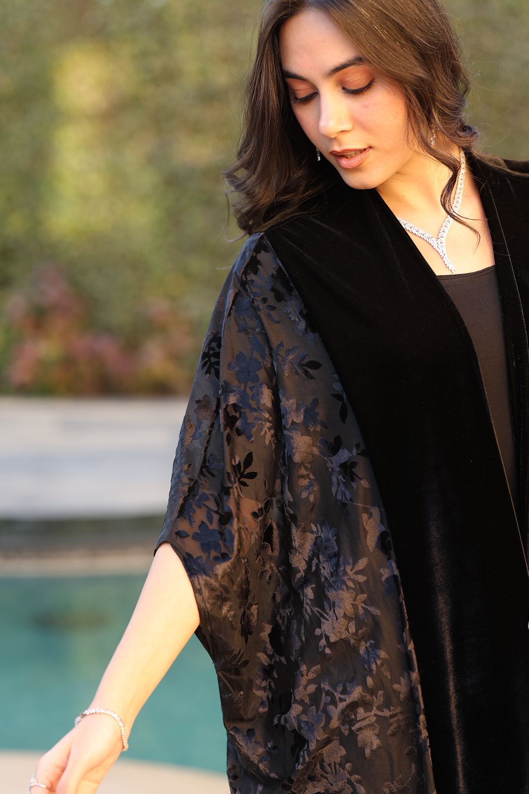 Black Floral Velvet Qoftan