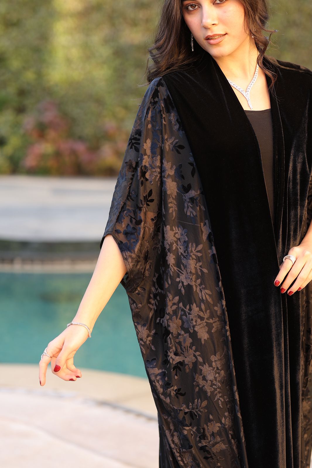 Black Floral Velvet Qoftan