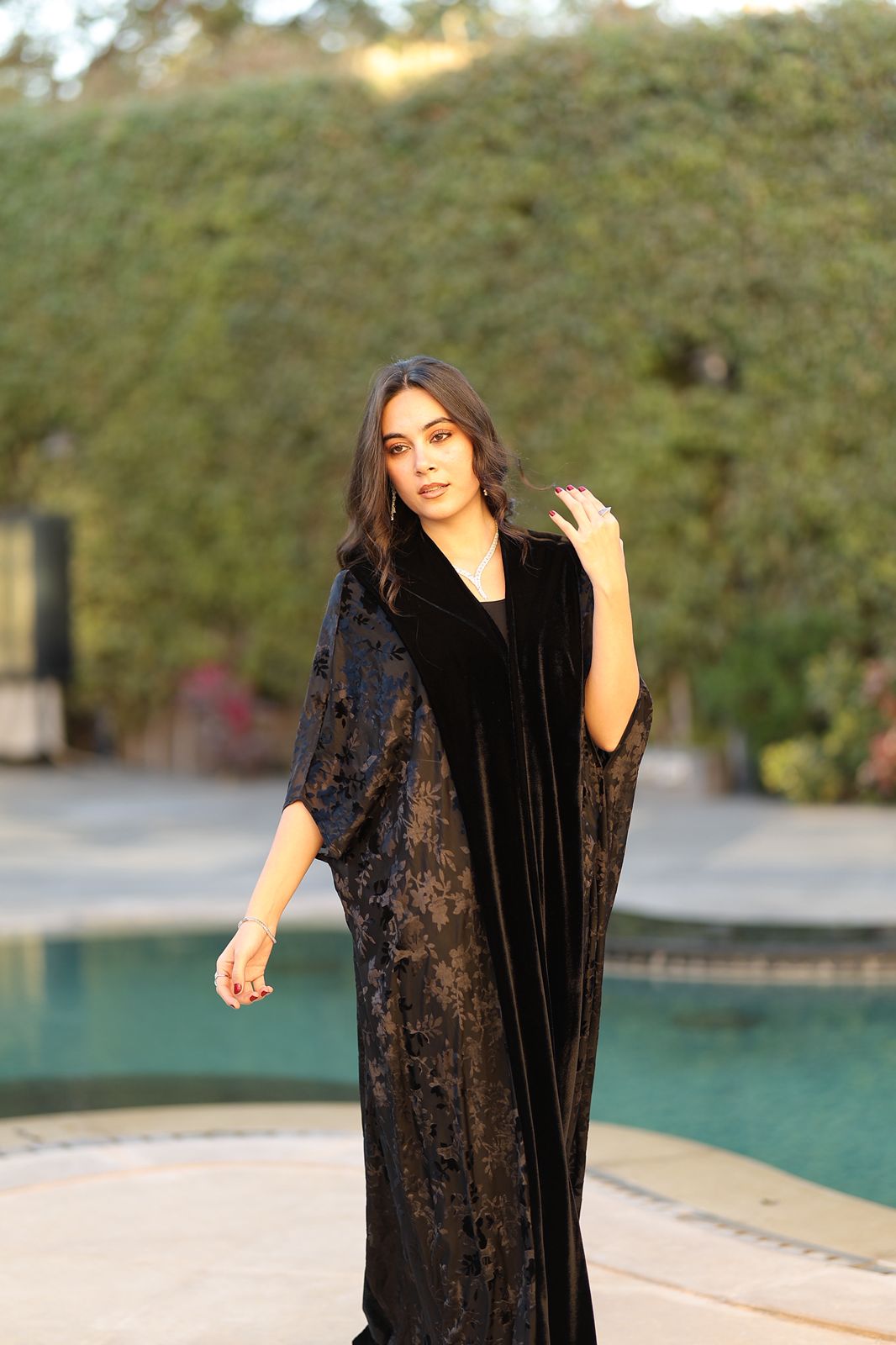 Black Floral Velvet Qoftan