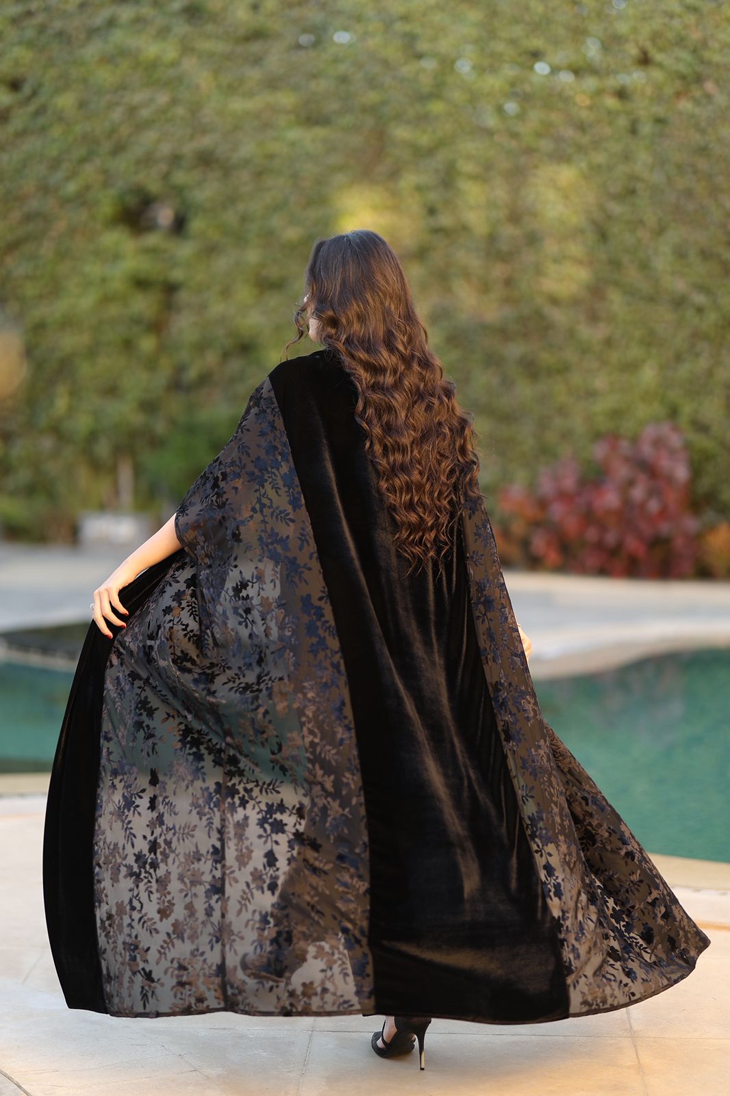 Black Floral Velvet Qoftan