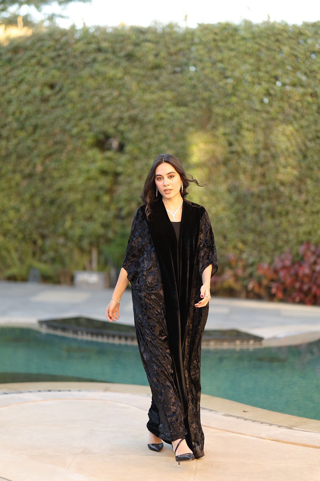 Black Floral Velvet Qoftan