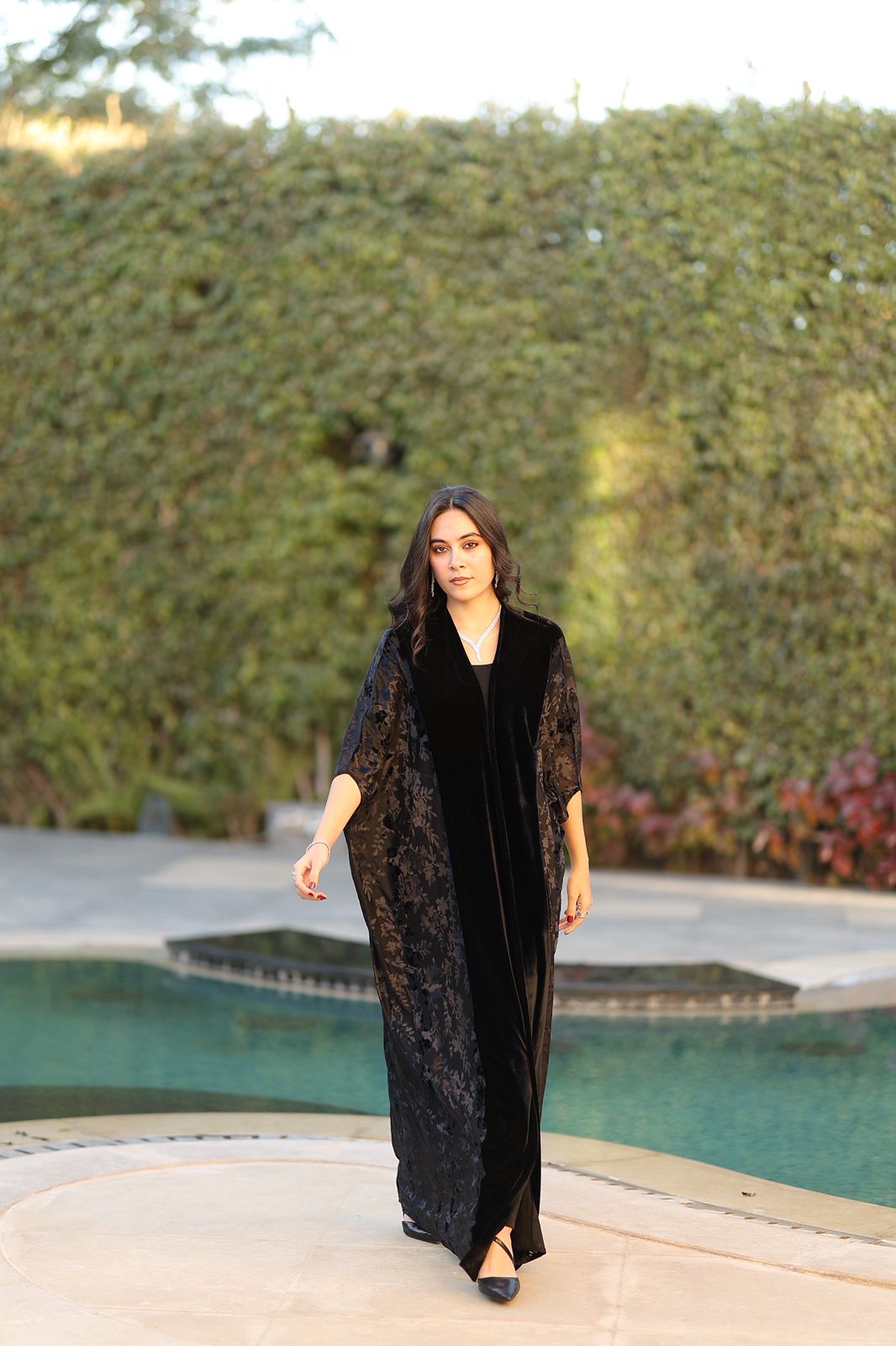 Black Floral Velvet Qoftan