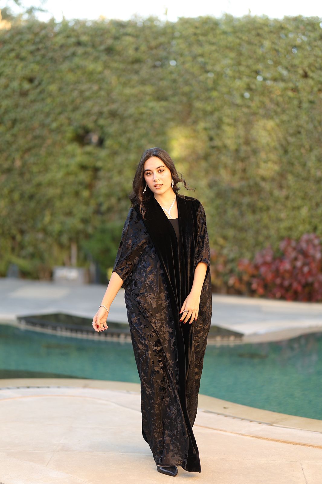 Black Floral Velvet Qoftan