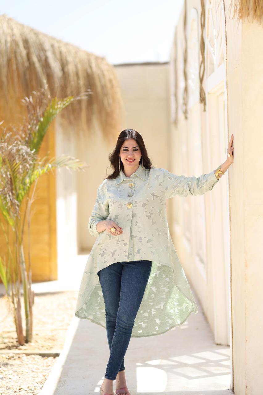 Textured Asymmetric Long Shirt – Sage Green