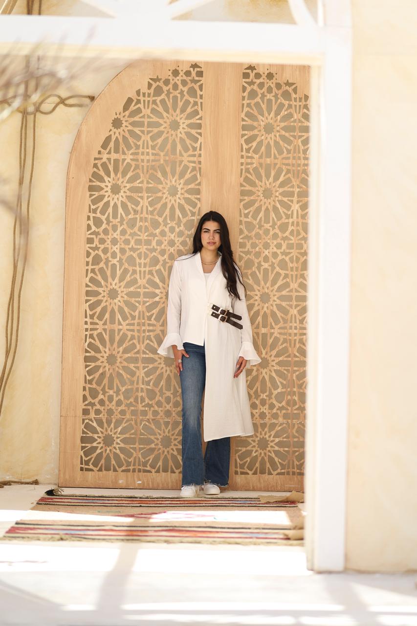 Asymmetric Belted Long Shirt – Ivory White