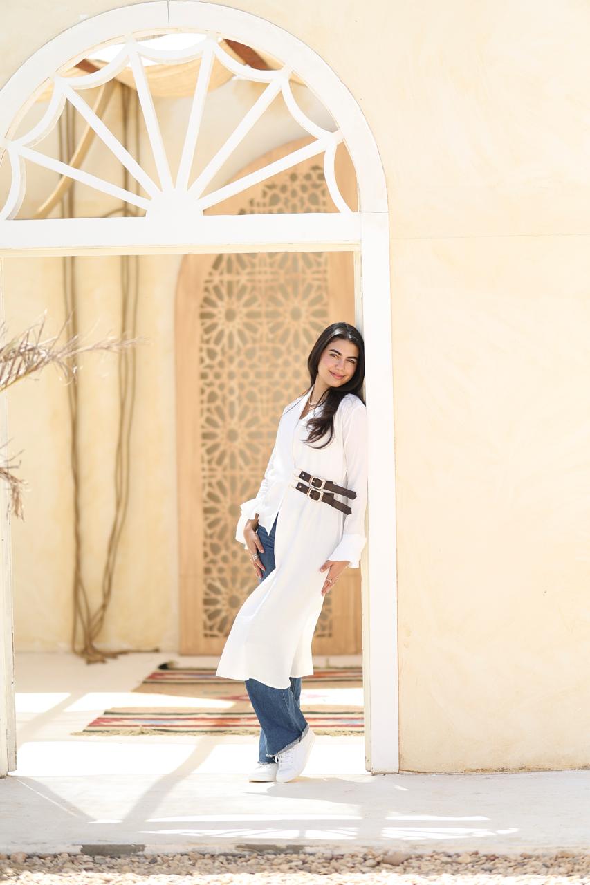 Asymmetric Belted Long Shirt – Ivory White