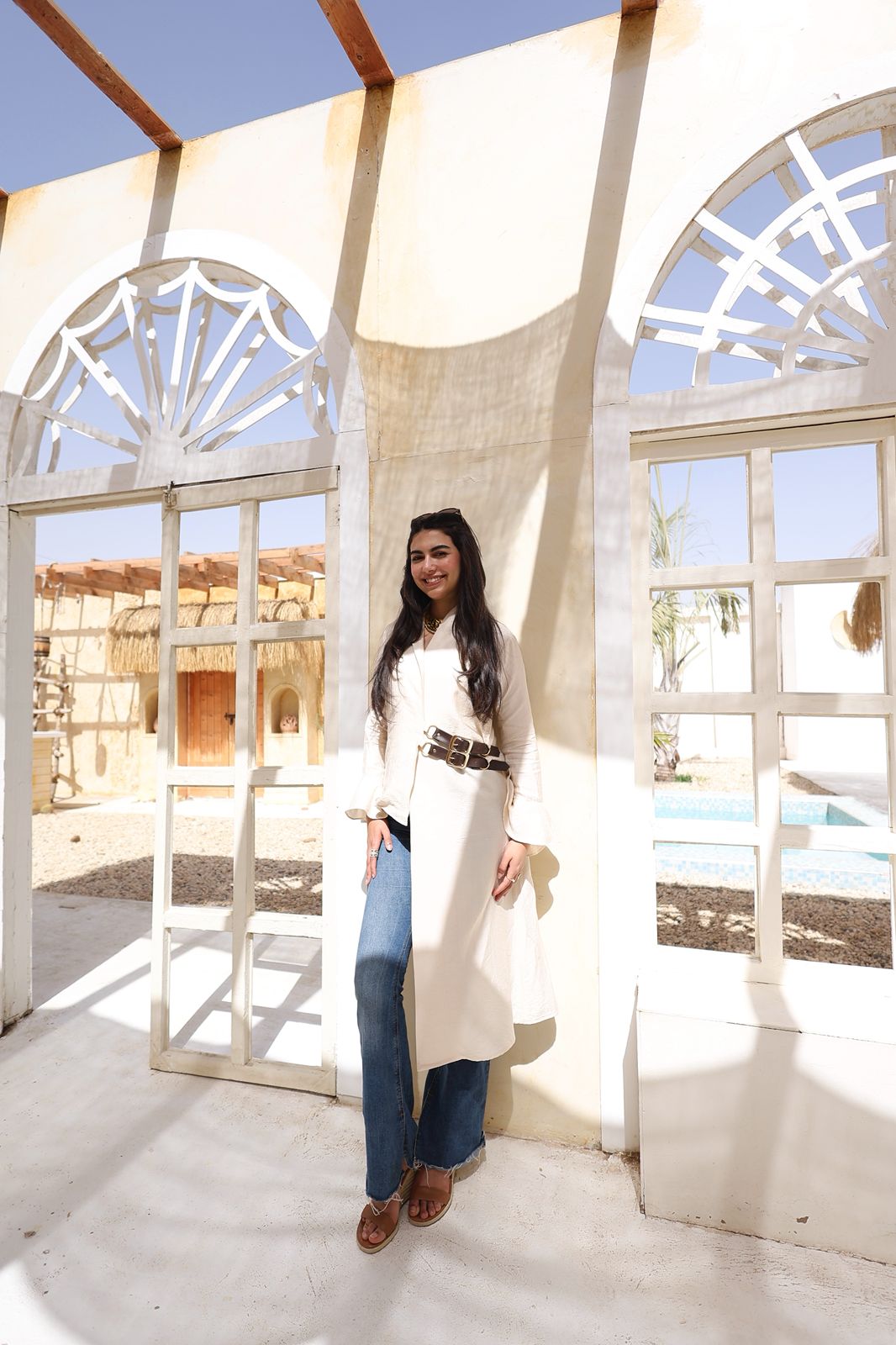 Asymmetric Belted Long Shirt – Off White