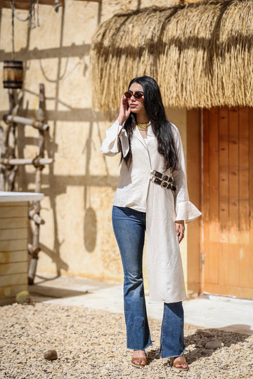 Asymmetric Belted Long Shirt – Off White