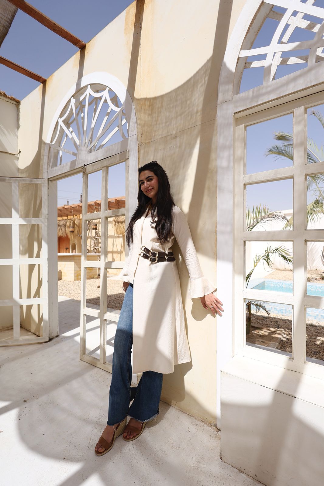 Asymmetric Belted Long Shirt – Off White