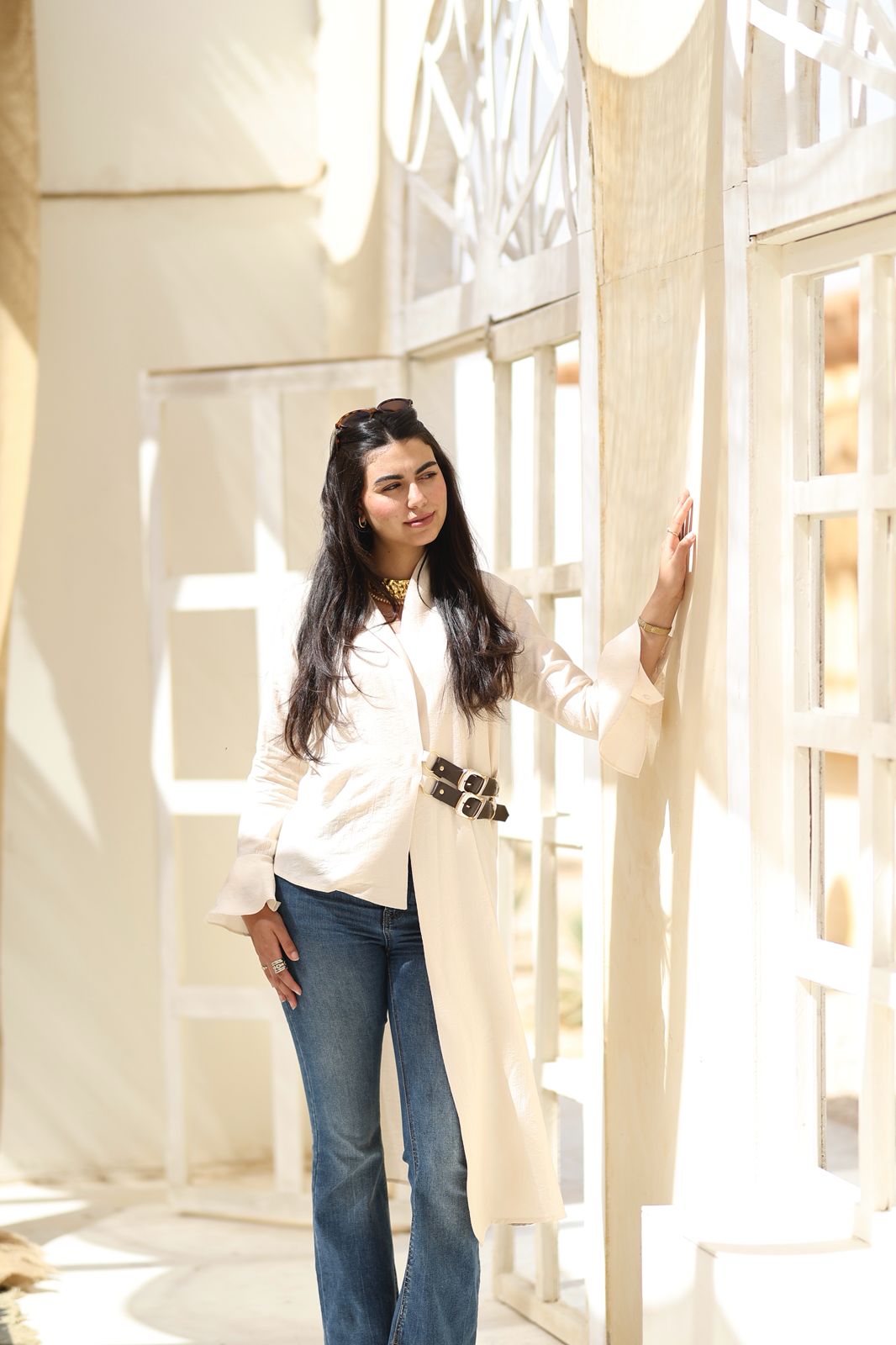Asymmetric Belted Long Shirt – Off White