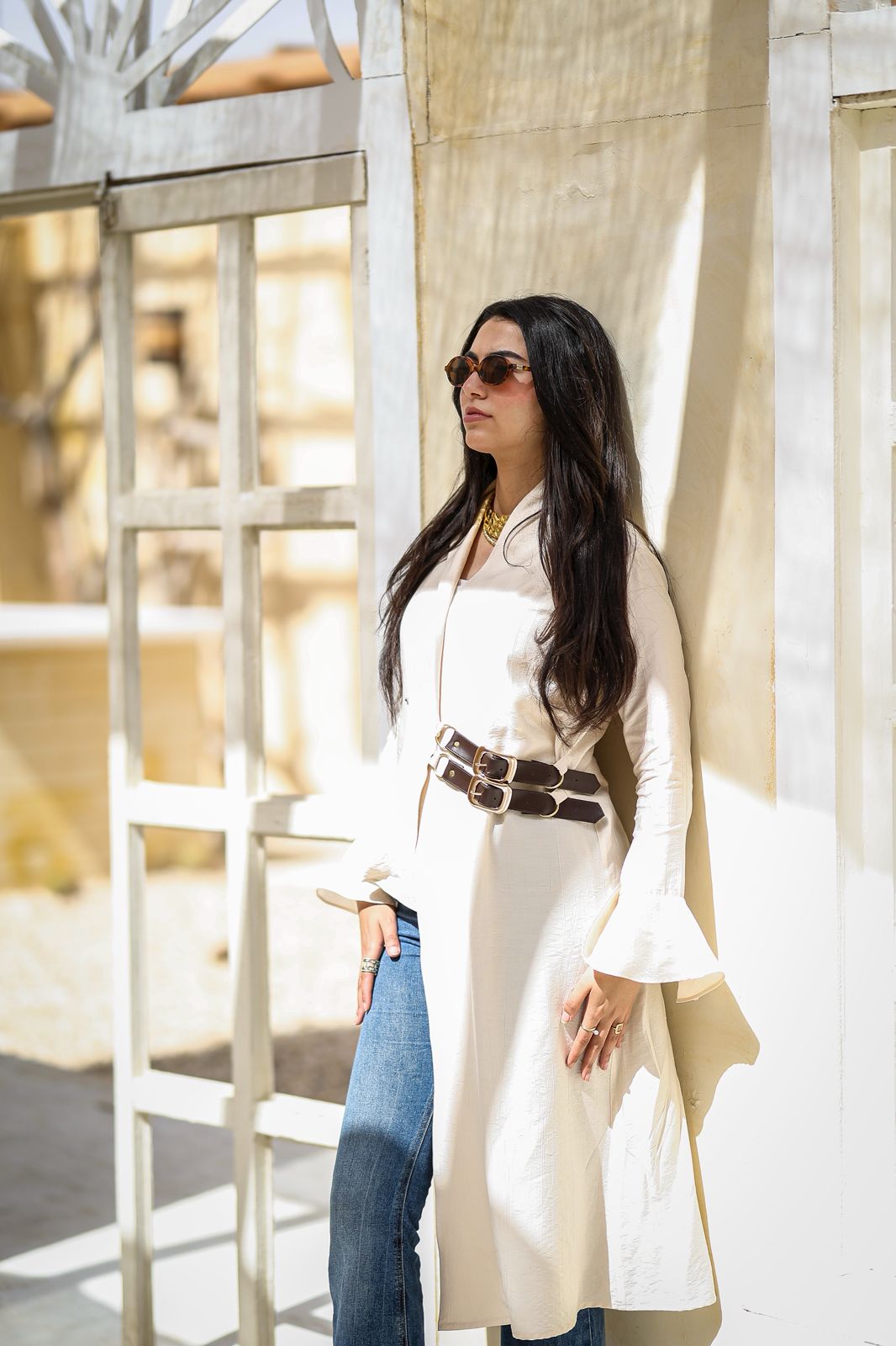 Asymmetric Belted Long Shirt – Off White
