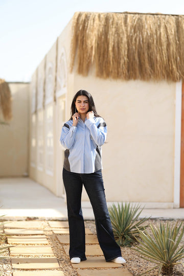 Dual Contrast Embellished Shirt – Sky Blue