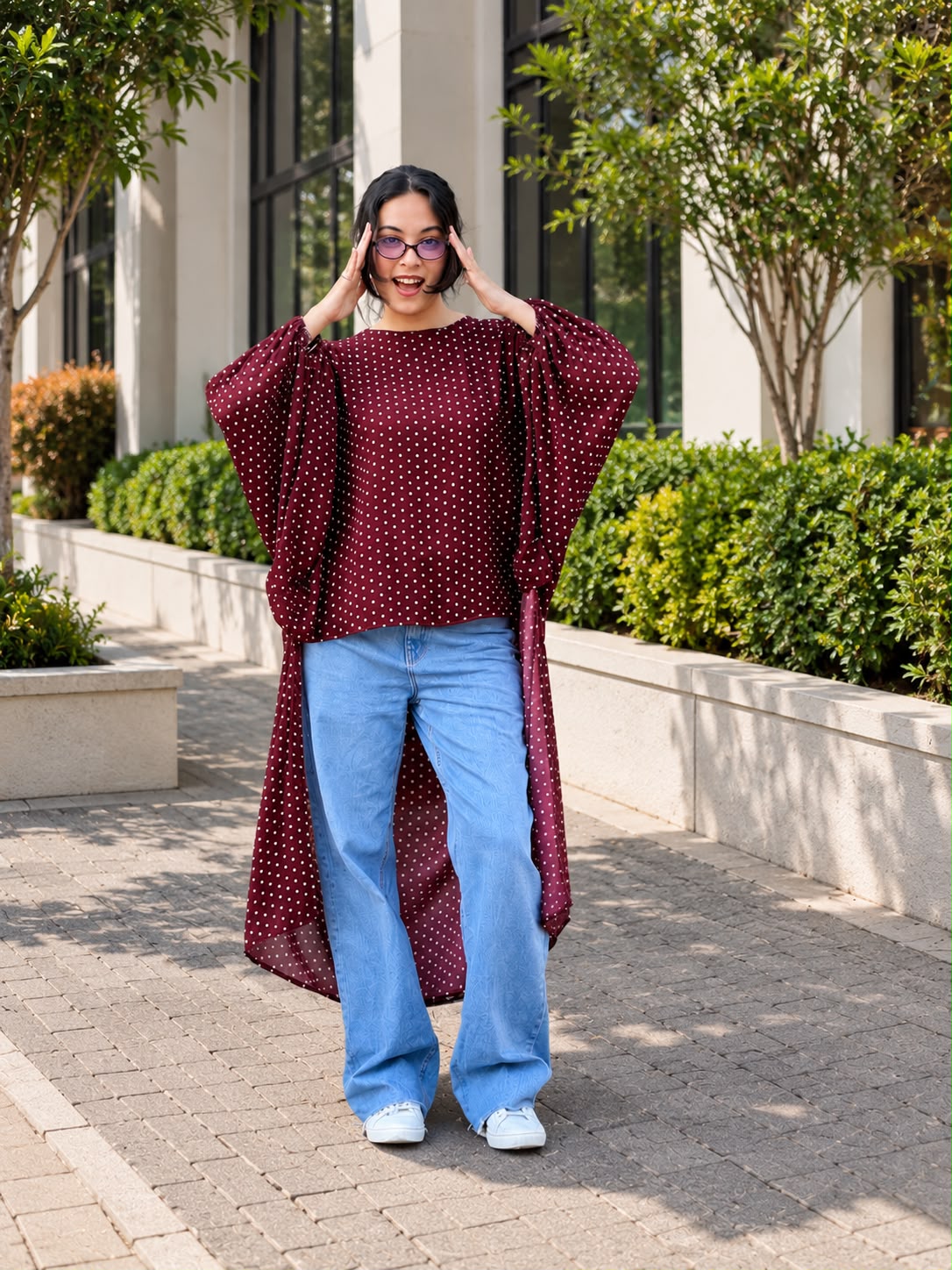 Burgundy Polka Cascade Tunic