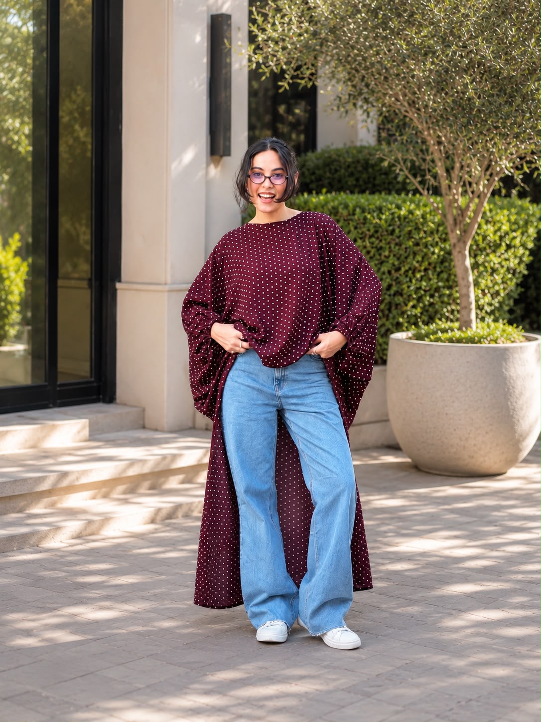 Burgundy Polka Cascade Tunic