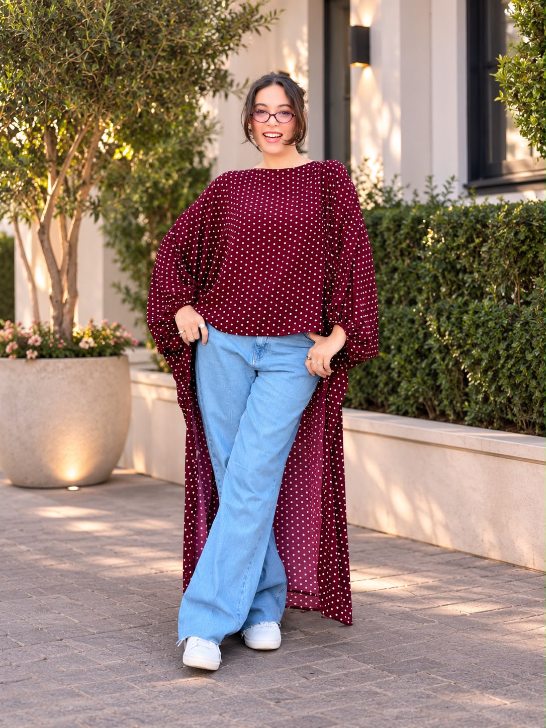 Burgundy Polka Cascade Tunic