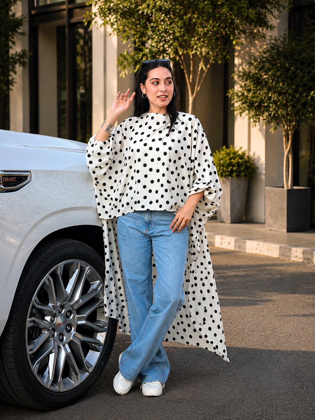 Monochrome Polka Cascade Tunic