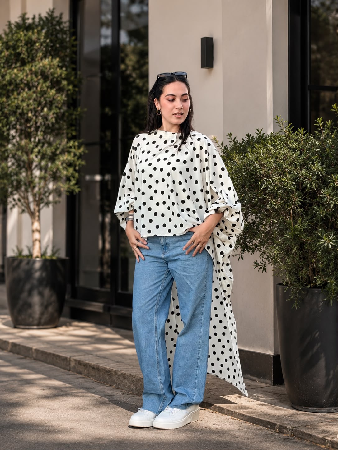 Monochrome Polka Cascade Tunic
