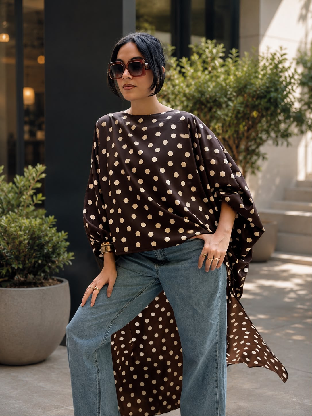 Mocha Polka Cascade Tunic