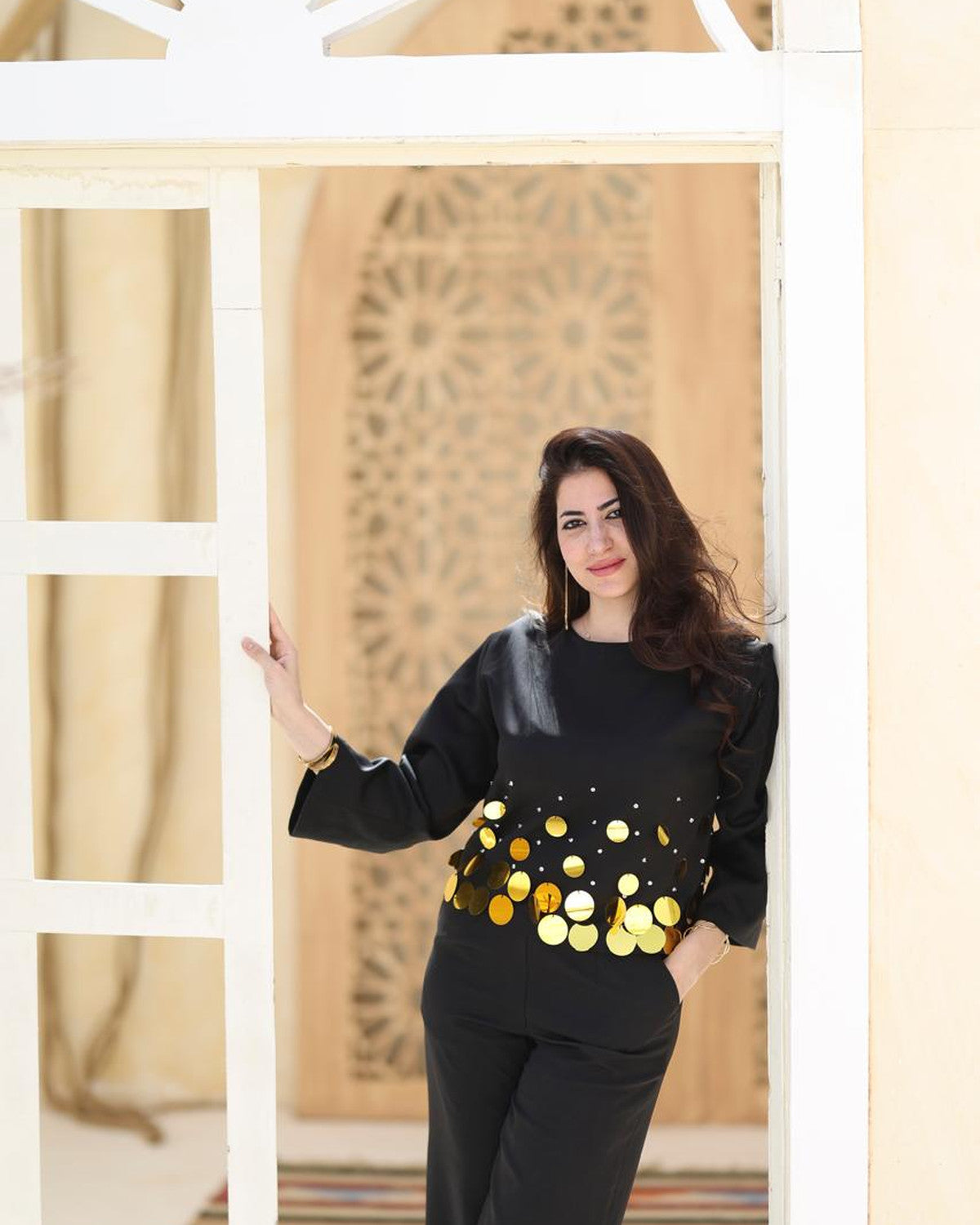 Golden Dots statement set in black